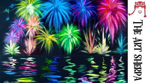 EASY PEASY fireworks over water Acrylic painting tutorial for beginners ...