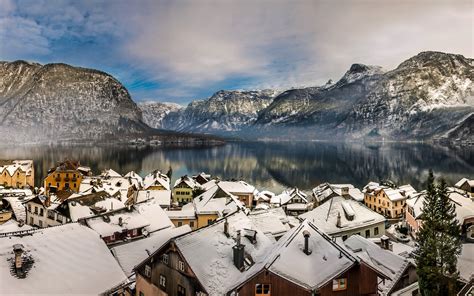 Austria House Village Snow Winter Lake Mountain Wallpaper - Resolution ...