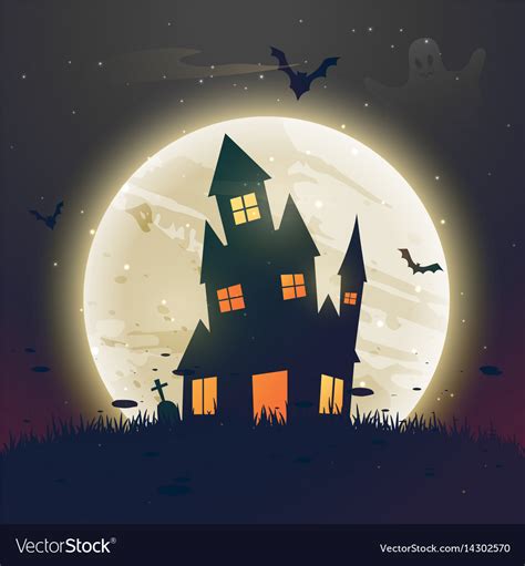 Scary haunted halloween house in front of moon Vector Image