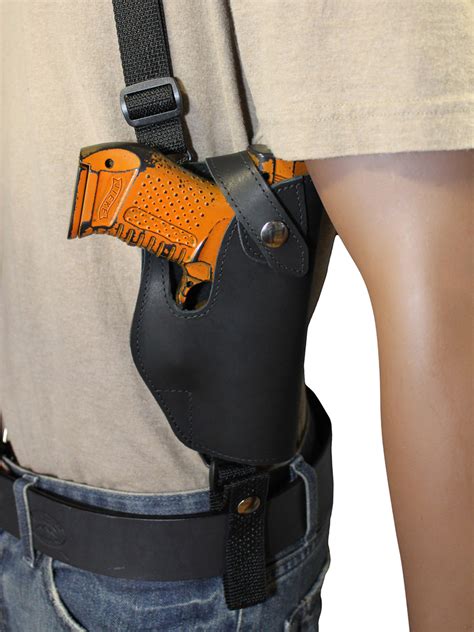 Black Leather Vertical Shoulder Holster for Compact 9mm 40 45 Pistols ...