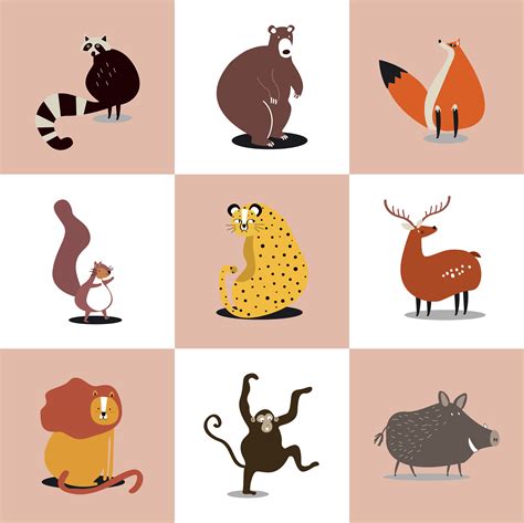 Collection of cute wild animals illustrations - Download Free Vectors ...