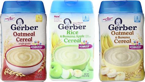 Gerber Baby Cereal 3 Flavor Variety Bundle: (1) Gerber Oatmeal Cereal ...