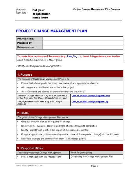 Change Management Plan Template | PDF | Change Management | Use Case