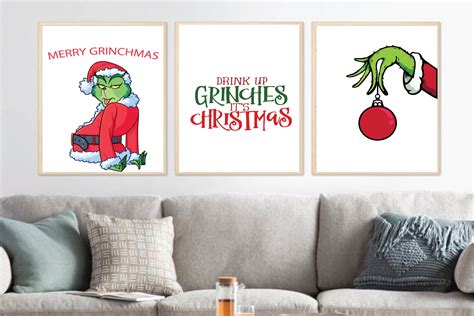 Grinch set of 3 Grinch printable Wall decor Grinch print | Etsy