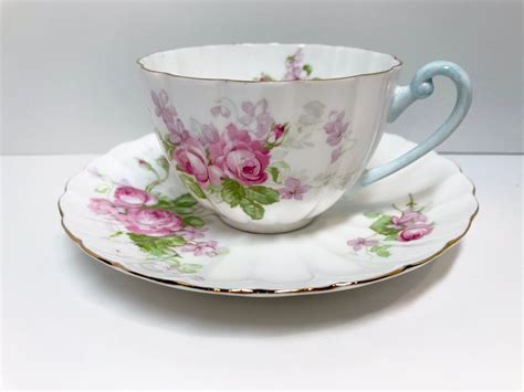 SHELLEY Rose Tea Cup And Saucer, White teacup with Pink Roses and ...