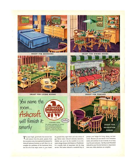 1952 Heywood-Wakefield Ashcraft Furniture Vintage Ad, Retro Decor, 1950 ...