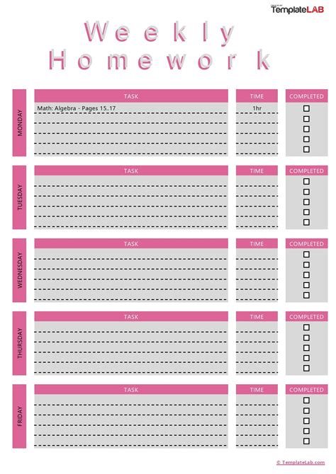 15 Printable Homework Planners (PDF, Word, Excel) ᐅ TemplateLab