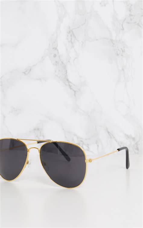 Gold Metal Aviator Sunglasses | PrettyLittleThing CA