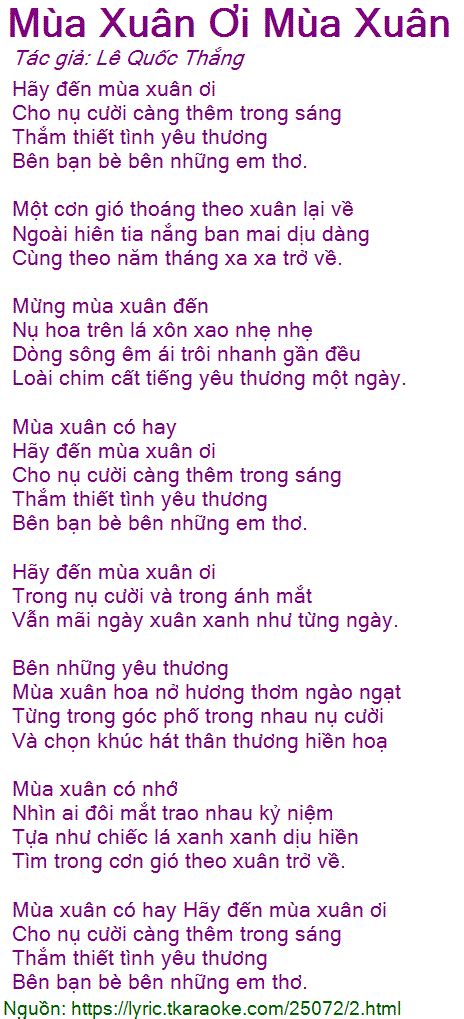 Lời bài hát Mùa Xuân Ơi Mùa Xuân (Lê Quốc Thắng) [có nhạc nghe]