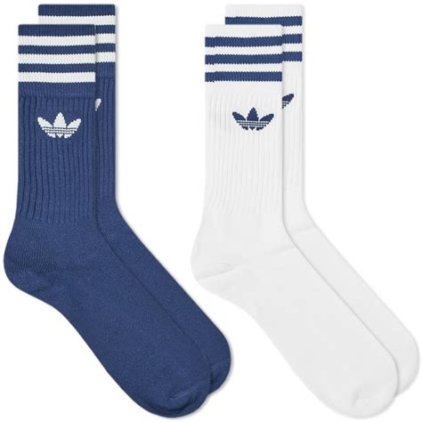 Buy the Adidas Solid Crew Sock - 2 Pack in Dark Blue & White from ...