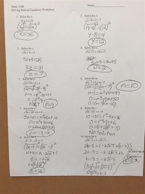 Solving Radical Equations Worksheet - Zipworksheet.com