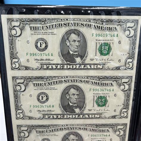 World Reserve Monetary Exchange Uncut Sheet $5 Dollar Bills 1995 COA ...