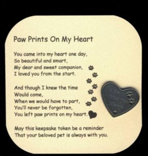 Paw Prints On My Heart Poem & Pocket Token in 2020 | Pet poems, Pet ...