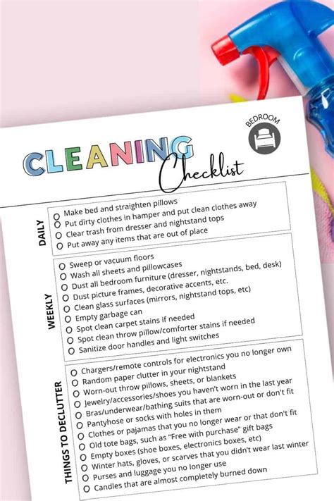 Deep Cleaning Bedroom Checklist : Printable Deep Cleaning Bedroom ...