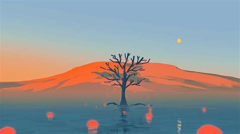 2560x1080 Resolution 4k Minimalist Artistic Landscape Tree 2560x1080 ...