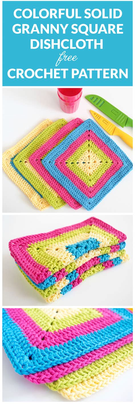 Colorful Solid Granny Square Dishcloth Crochet Pattern - Dabbles & Babbles