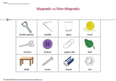 Magnetic vs Non-Magnetic Materials | Cut and Paste | Science worksheets ...