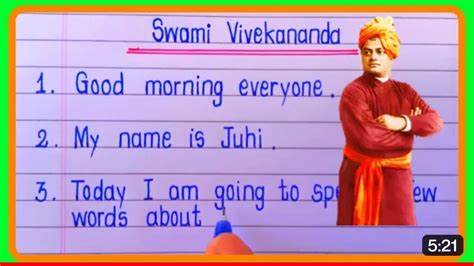 10 Lines Speech On Swami Vivekananda In English Writing - Learn - YouTube