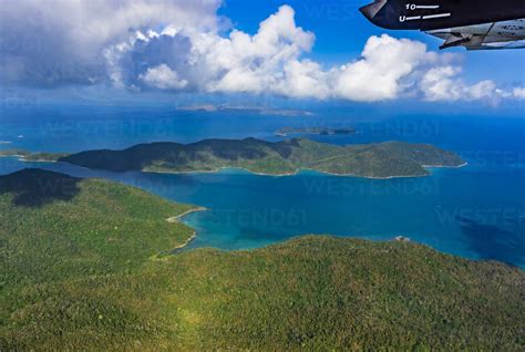 Australia, Queensland, Aerial view of Whitsunday Islands stock photo