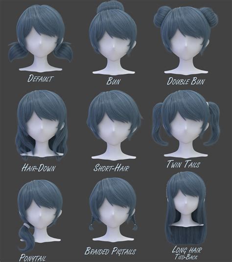 ArtStation - Anime Hairstyles Pack (9 types of hairstyles) | Resources