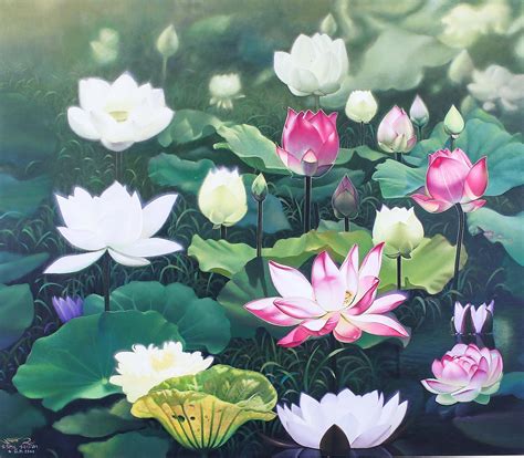 UNICEF Market | Realist Painting of Pink and White Lotus Flowers (2019 ...