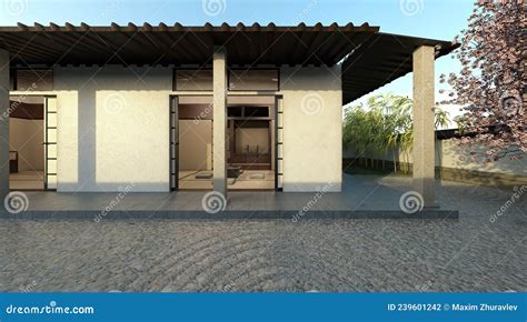 Samurai House Exterior and Interior 3d Illustration Stock Illustration ...