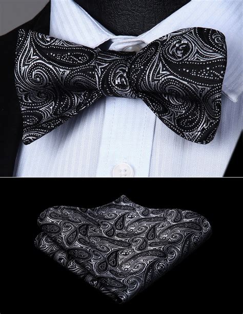 Men Woven Party Wedding Silver Black Paisley Self Bow Tie Butterfly ...