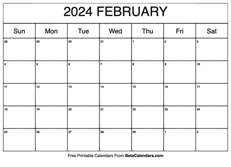 Free Printable February 2024 Calendar