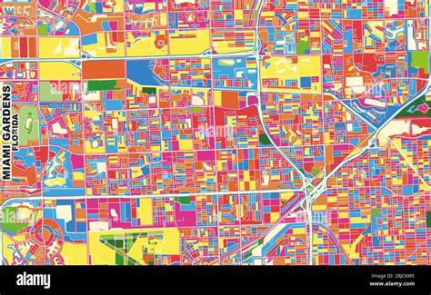 Colorful vector map of Miami Gardens, Florida, USA. Art Map template ...