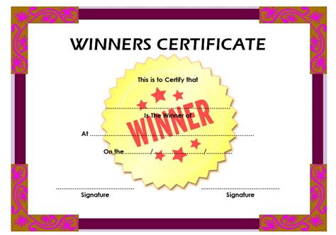 Winner Certificate Template Free