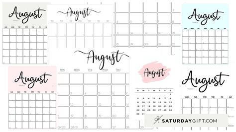 Cute (& Free!) Printable August 2021 Calendar | SaturdayGift