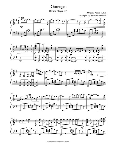 Demon Slayer OP - Gurenge Sheet music for Piano (Solo) | Musescore.com