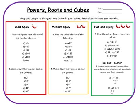 Powers, Roots and Cubes Differentiated Worksheet | Teaching Resources