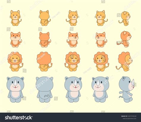 Cute Animal Rhino Lion Fox Cat Stock Vector (Royalty Free) 1657578169 ...