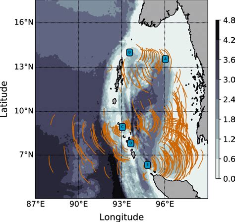 map of all the leading waves in each solitary wave packet observed in ...