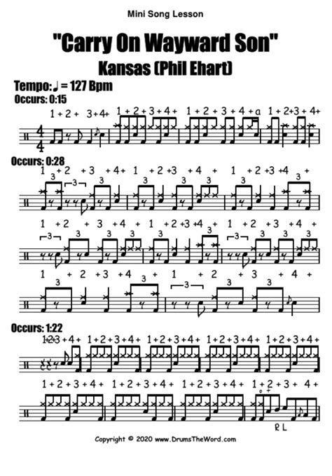 "Carry On Wayward Son" (Kansas) MINI-SONG LESSON - Free Video Drum ...