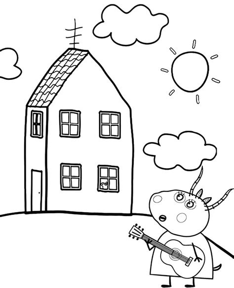 Madame Gazelle coloring page with Peppa house