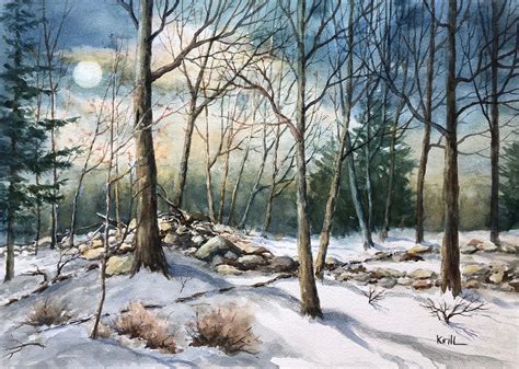 Moonlit Forest Watercolor Painting Moonlight in the Woods - Etsy