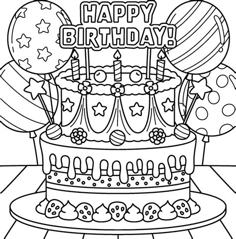 Happy Birthday Cake Coloring Page for Kids 27584526 Vector Art at Vecteezy