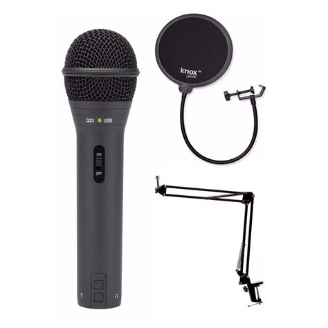 Samson Q2U Black Handheld Dynamic USB Microphone with Boom Arm and Pop ...