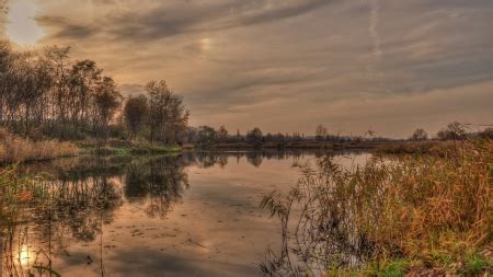 lovely pond in beige sundown hdr - Lakes & Nature Background Wallpapers ...