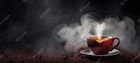 Premium Photo | Coffee cup with steam on a dark background with copy space