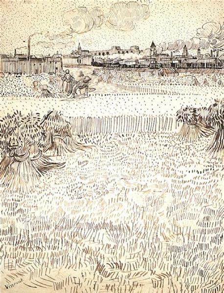 Wheat Field with Sheaves and Arles in the Background, 1888 - Vincent ...