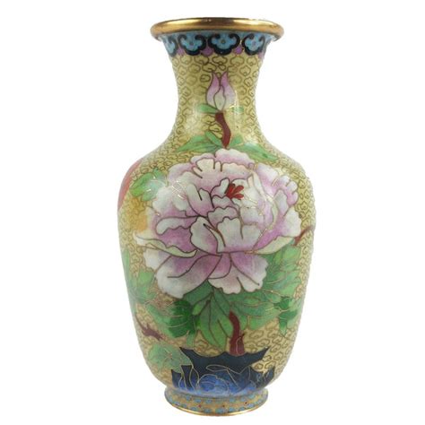 Antique Brass Champleve Cloisonne Vase with Floral Pattern - City ...