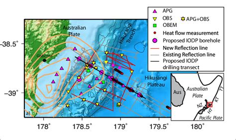 Location map of the Hikurangi Ocean Bottom Investigation of Tremor and ...