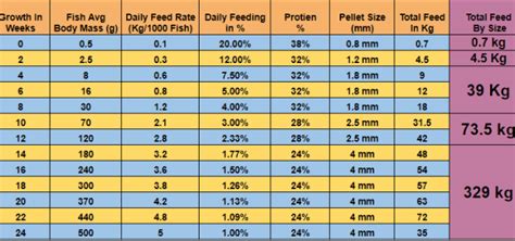 Feed chart for 1000 Fishes in Fish Farming - Onyx Aqua Farm