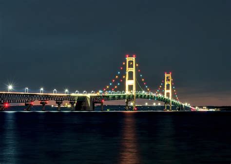 Mackinac Bridge At Night Photograph by Ken Curtis