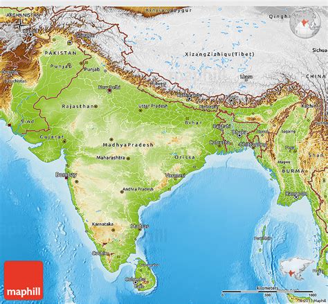 Physical 3D Map of India