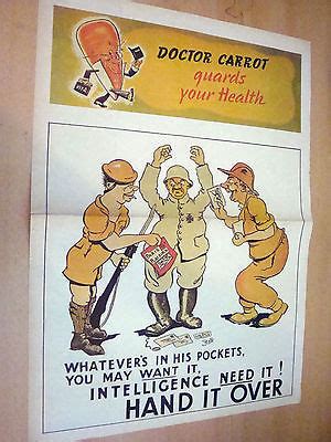 OLD VINTAGE WW2 WAR PROPAGANDA POSTER intelligence doctor carrot home ...