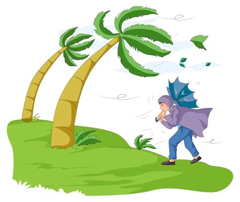 Premium Vector | Man handling an umbrella on a windy day